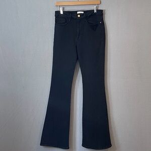 FRAME Le One Flare Jeans Women’s 2 Black High Rise Stretch Denim